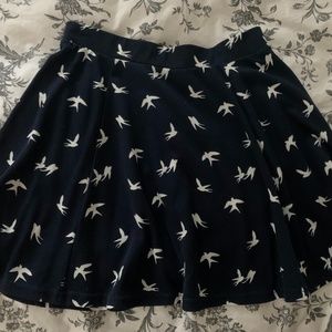 Dark Blue and White Bird Pattern Skirt
